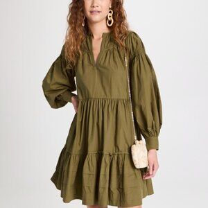 Ulla Johnson Green Rosa Puff Sleeve Poplin Mini Dress - Size 4
